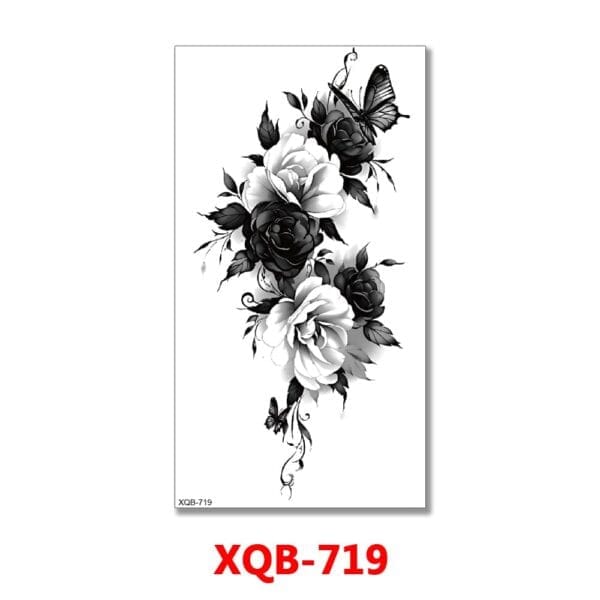 Black & White Flowers Temporary Tattoos